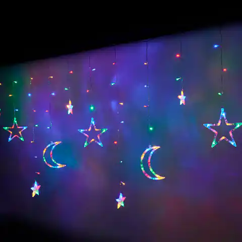 ⁨LED lights curtain moon stars 2.5m 138LED multicolor⁩ at Wasserman.eu