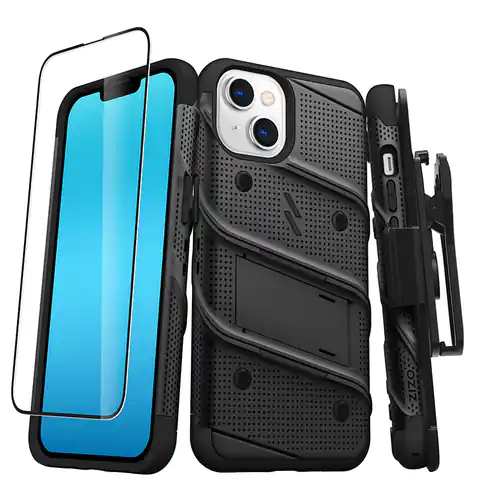 ⁨ZIZO BOLT Series - iPhone 14 Armored Case with 9H Screen + Stand Holder (Black)⁩ at Wasserman.eu