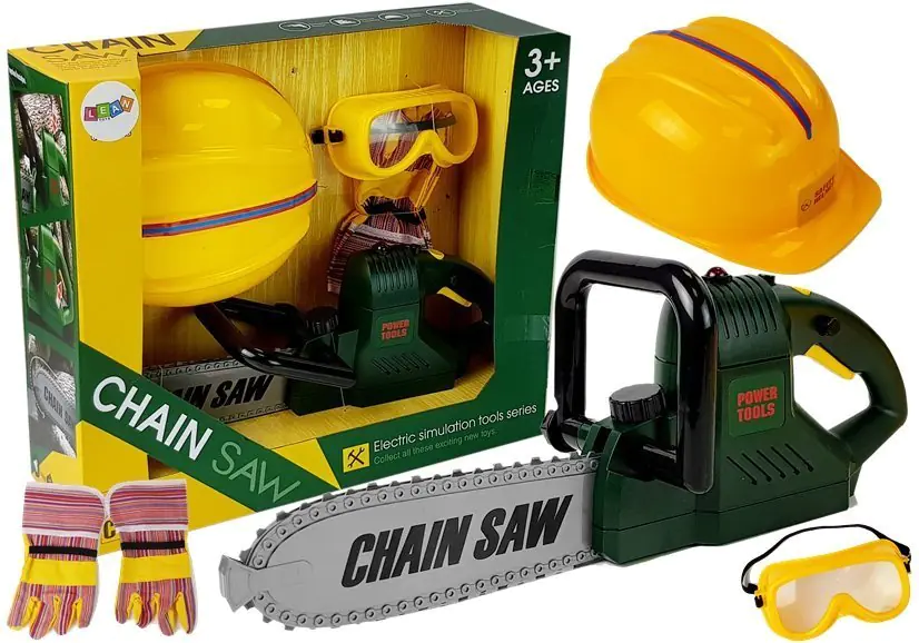 ⁨Tool Kit: Battery-powered Green Saw, Helmet, Gloves and Safety Goggles⁩ at Wasserman.eu