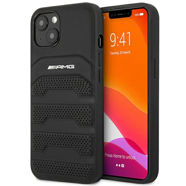 ⁨AMG AMHCP14MGSEBK iPhone 14 Plus 6,7" czarny/black hardcase Leather Debossed Lines⁩ w sklepie Wasserman.eu