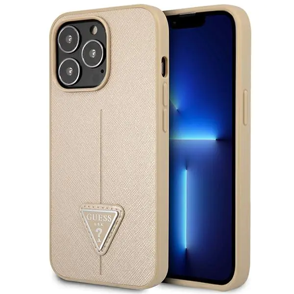 ⁨Guess GUHCP14LPSATLE iPhone 14 Pro 6,1" beżowy/beige hardcase SaffianoTriangle Logo⁩ w sklepie Wasserman.eu