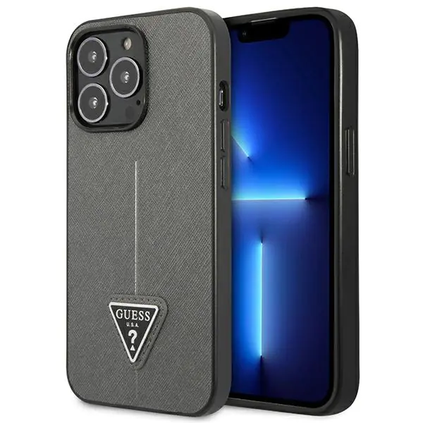 ⁨Guess GUHCP14LPSATLG iPhone 14 Pro 6,1" silver/silver hardcase SaffianoTriangle Logo⁩ at Wasserman.eu