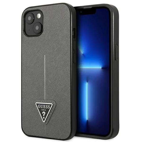 ⁨Guess GUHCP14MPSATLG iPhone 14 Plus 6,7" srebrny/silver hardcase SaffianoTriangle Logo⁩ w sklepie Wasserman.eu