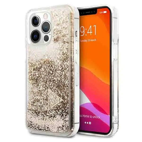 ⁨Guess GUOHCP14LGLHFLGO iPhone 14 Pro 6,1" gold/gold hardcase Glitter Charms⁩ at Wasserman.eu