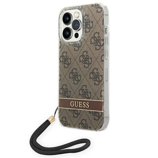 ⁨Guess GUOHCP14LH4STW iPhone 14 Pro 6,1" brązowy/brown hardcase 4G Print Strap⁩ w sklepie Wasserman.eu