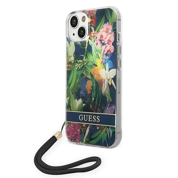 ⁨Guess GUOHCP14MHFLSB iPhone 14 Plus 6,7" niebieski/blue hardcase Flower Strap⁩ w sklepie Wasserman.eu