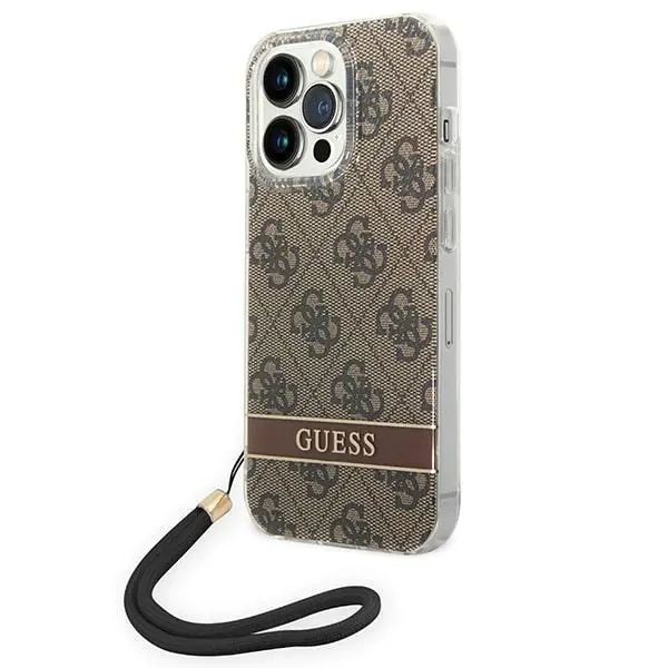 ⁨Guess GUOHCP14XH4STW iPhone 14 Pro Max 6,7" brązowy/brown hardcase 4G Print Strap⁩ w sklepie Wasserman.eu