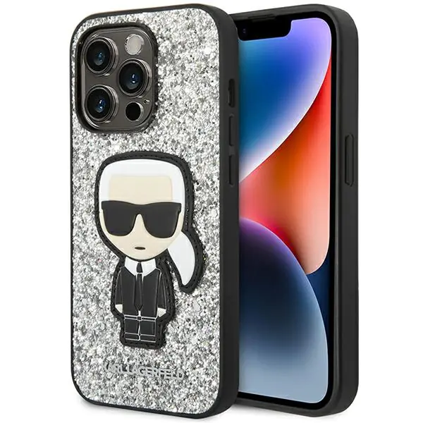 ⁨Karl Lagerfeld KLHCP14XGFKPG iPhone 14 Pro Max 6,7" hardcase silver/silver Glitter Flakes Ikonik⁩ at Wasserman.eu