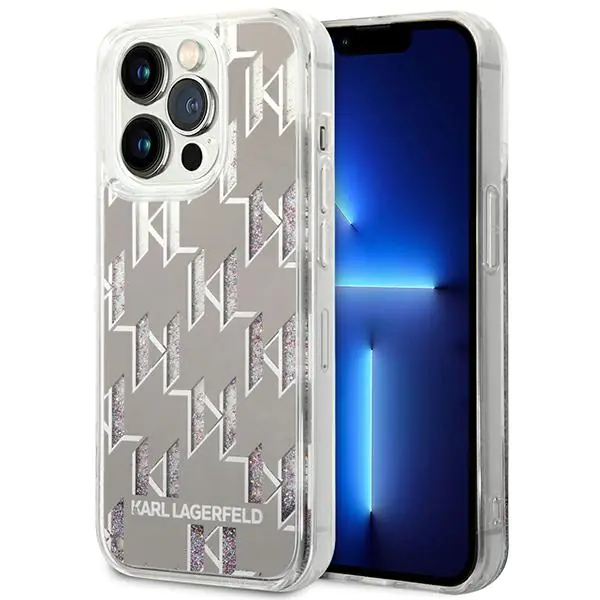 ⁨Karl Lagerfeld KLHCP14LLMNMS iPhone 14 Pro 6,1" hardcase silver/silver Liquid Glitter Monogram⁩ at Wasserman.eu