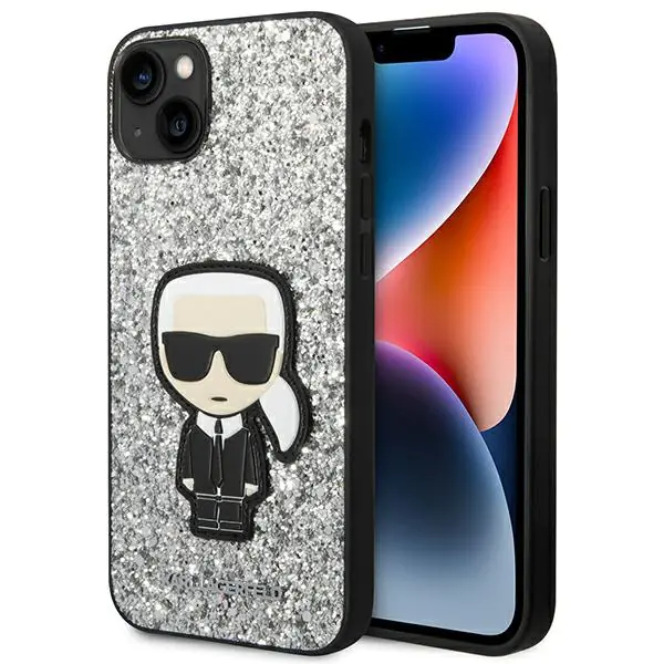 ⁨Karl Lagerfeld KLHCP14MGFKPG iPhone 14 Plus 6,7" hardcase silver/silver Glitter Flakes Ikonik⁩ at Wasserman.eu