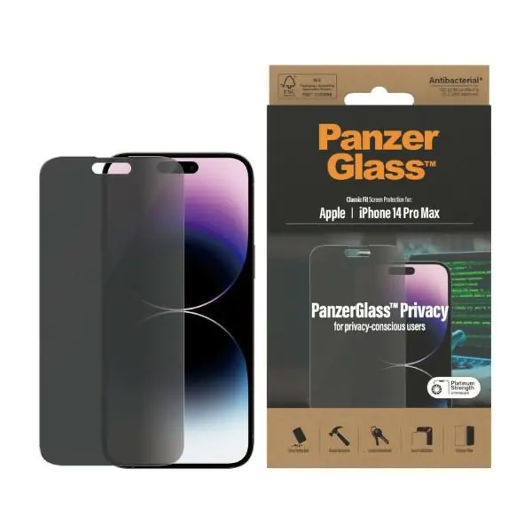 ⁨PanzerGlass Classic Fit iPhone 14 Pro Max 6,7" Privacy Screen Protection Antibacterial P2770⁩ at Wasserman.eu