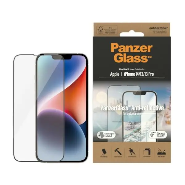 ⁨PanzerGlass Ultra-Wide Fit iPhone 14 / 13 Pro / 13 6,1" Screen Protection Anti-reflective Antibacterial Easy Aligner Included 2787⁩ at Wasserman.eu