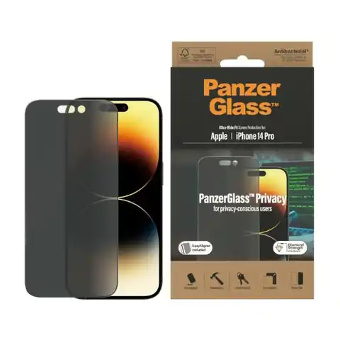 ⁨PanzerGlass Ultra-Wide Fit iPhone 14 Pro 6,1" Privacy Screen Protection Antibacterial Easy Aligner Included P2784⁩ at Wasserman.eu