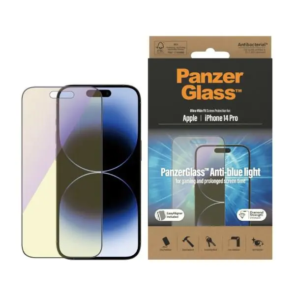 ⁨PanzerGlass Ultra-Wide Fit iPhone 14 Pro 6,1" Screen Protection Antibacterial Easy Aligner Included Anti-blue light 2792⁩ at Wasserman.eu