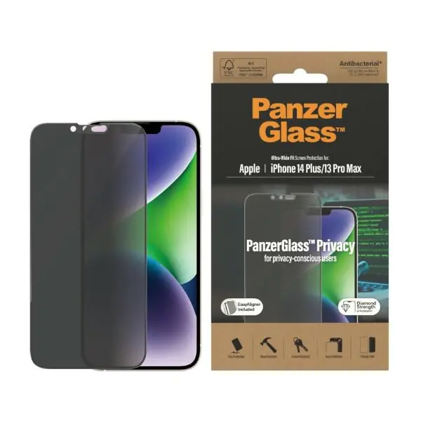 ⁨PanzerGlass Ultra-Wide Fit iPhone 14 Plus / 13 Pro Max 6,7" Privacy Screen Protection Antibacterial Easy Aligner Included P2785⁩ at Wasserman.eu