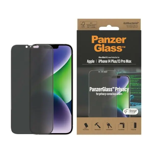 ⁨PanzerGlass Ultra-Wide Fit iPhone 14 Plus / 13 Pro Max 6,7" Privacy Screen Protection Antibacterial P2773⁩ at Wasserman.eu