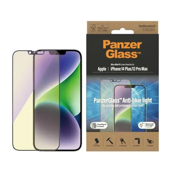 ⁨PanzerGlass Ultra-Wide Fit iPhone 14 Plus / 13 Pro Max 6,7" Screen Protection Antibacterial Easy Aligner Included Anti-blue light 2793⁩ at Wasserman.eu