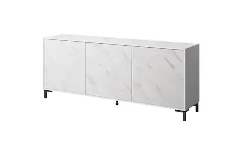 ⁨MARMO 3D chest of drawers 200x45x80,5 cm white matt/marble white⁩ at Wasserman.eu