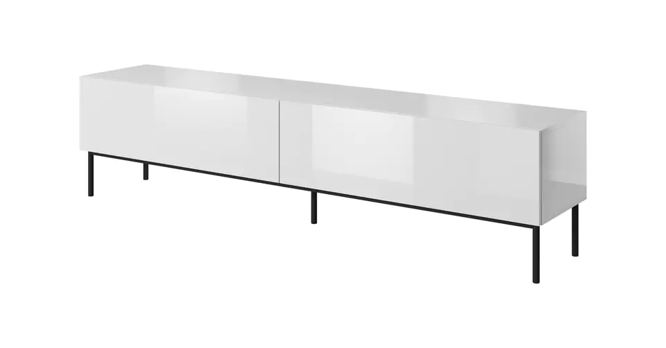 ⁨RTV SLIDE cabinet on black steel frame 200x40x50 cm all in gloss white⁩ at Wasserman.eu