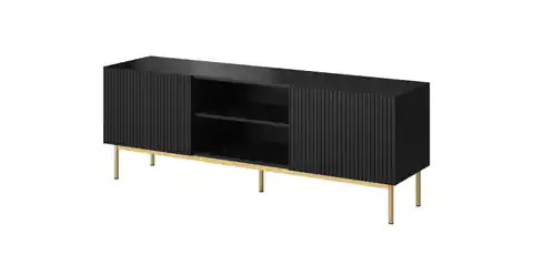 ⁨PAFOS RTV cabinet on golden steel frame 150x40x60 cm matte black⁩ at Wasserman.eu