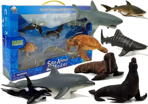 ⁨Figurki Edukacyjne Morskie Zwierzęta 8 Elementów Rekiny Foka Delfin Mors Żółw⁩ w sklepie Wasserman.eu