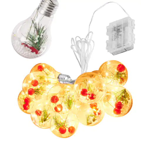 ⁨Lampki LED łańcuch na baterie kurtyna lampki choinkowe kule z dekoracją 3m 50LED ciepły⁩ w sklepie Wasserman.eu