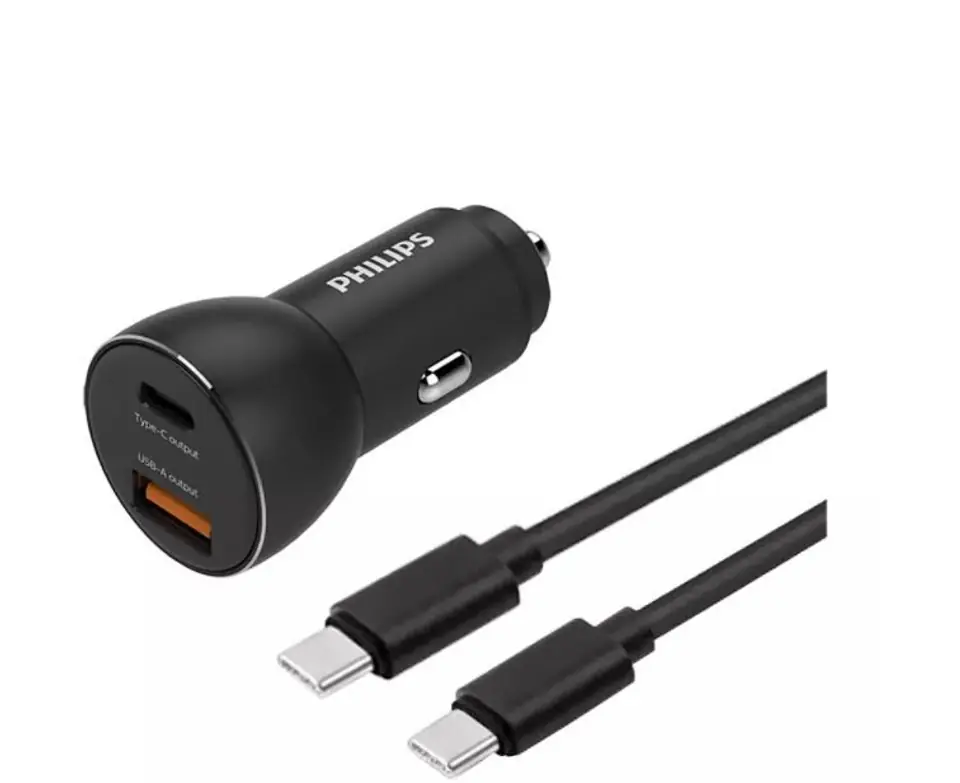 Car Charger USB-A + USB Cwith USB-C cable at Wasserman.eu