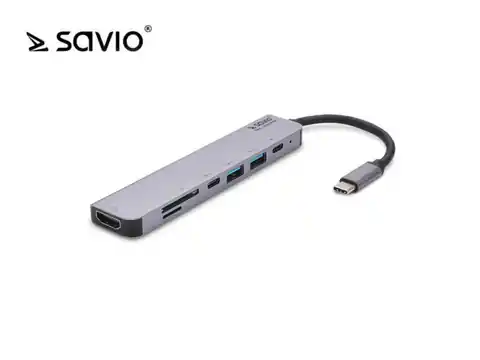 ⁨SAVIO AK-47 MULTIFUNCTIONAL USB Type C 7IN1 HUB HDMI, SD & TF CARD, USB 3.0, USB 3.0 Type C Grau⁩ im Wasserman.eu