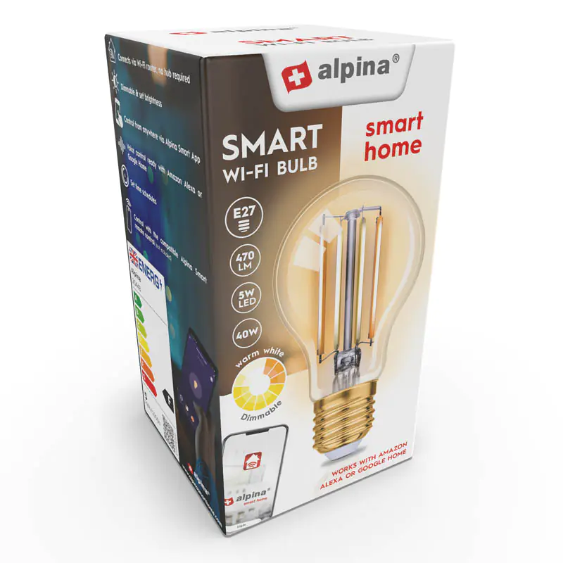 ⁨Alpina - Inteligentna żarówka Wi-Fi trzonek E27 moc 4,9 W kolor biały ciepły⁩ w sklepie Wasserman.eu