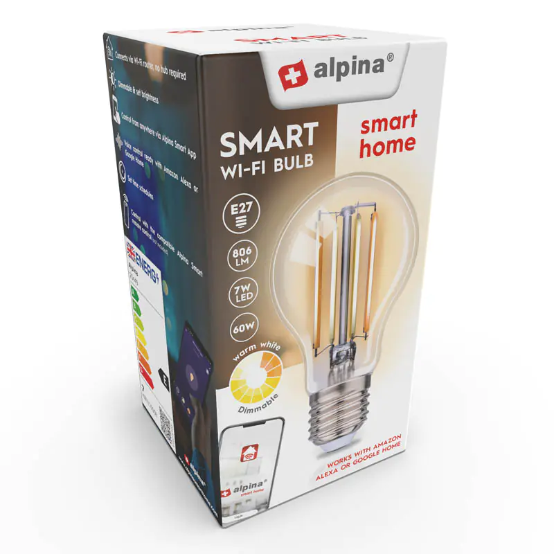 ⁨Alpina - Smart Wi-Fi bulb E27 cap power 7 W color: warm white⁩ at Wasserman.eu