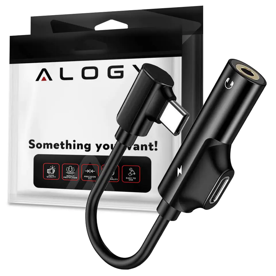 ⁨Przejściówka Alogy USB-C na USB-C Type C + Mini Jack 3,5 mm z układem DAC Black⁩ w sklepie Wasserman.eu