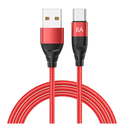 ⁨Kabel Alogy przewód USB-A do USB-C Type C 6A 1m Czerwony⁩ w sklepie Wasserman.eu