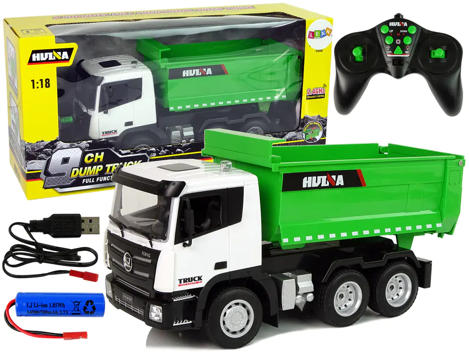 ⁨Remote Controlled Tipper 1:18 Green Huina 2.4G Lifted Trailer⁩ at Wasserman.eu