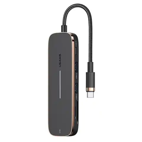 ⁨USAMS Adapter HUB 2xUSB + USB-C + HDMI + Micro SD+SD czarny/black SJ575HUB01 (US-SJ575)⁩ w sklepie Wasserman.eu