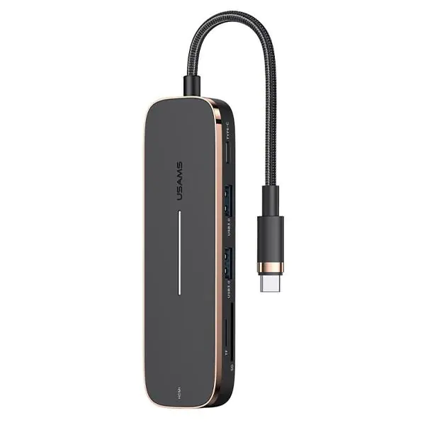 ⁨USAMS Adapter HUB 2xUSB + USB-C + HDMI + Micro SD+SD black/black SJ575HUB01 (US-SJ575)⁩ at Wasserman.eu