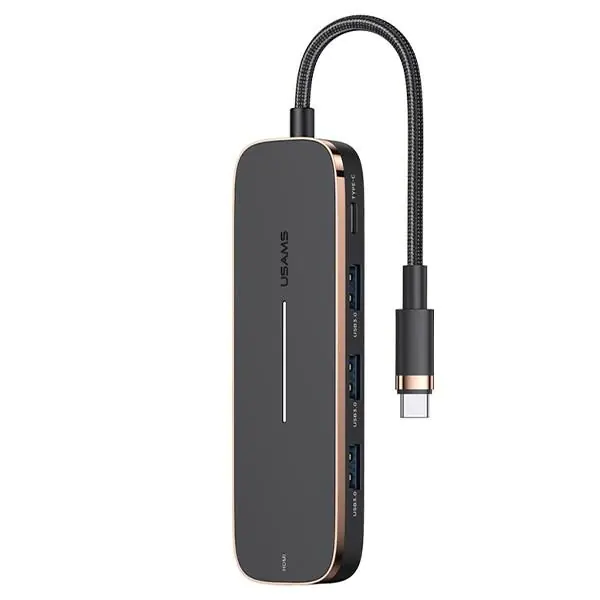 ⁨USAMS Adapter HUB 3xUSB + USB-C + HDMI black/black SJ578HUB01 (US-SJ578)⁩ at Wasserman.eu