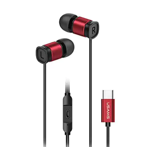 ⁨USAMS Słuchawki stereo EP-46 USB-C czerwony/red 1,2m HSEP4604⁩ w sklepie Wasserman.eu