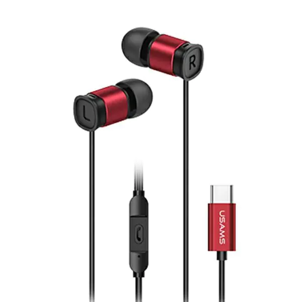 ⁨USAMS Stereo Headphone EP-46 USB-C Red/Red 1.2m HSEP4604⁩ at Wasserman.eu