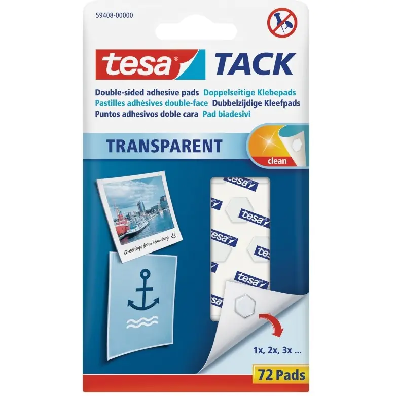 ⁨Clear self adhesive pads TESA TACK 72pcs 59408-00000-00⁩ at Wasserman.eu
