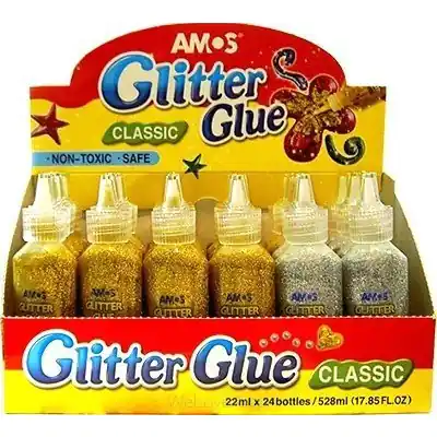 ⁨Glue with glitter AMOS 22ml 24pcs 6-silver, 18-gold GCL22D24GS 170-1694 AMOS⁩ at Wasserman.eu