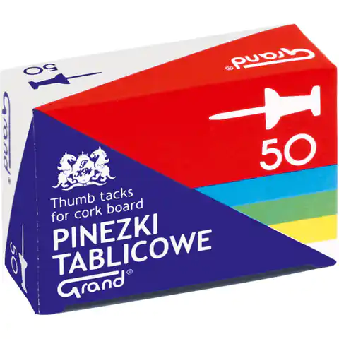 ⁨Pinezki tablicowe op-50szt. kolorowe GRAND 110-1657⁩ w sklepie Wasserman.eu