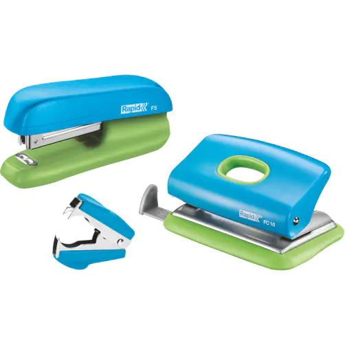 ⁨Stapler F5 and Punch FC10 RAPID No10 10 sheets blue/green5000370⁩ at Wasserman.eu