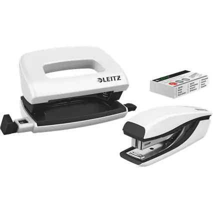 ⁨Stapler + hole punch LEITZ WOW mini 10 sheets white metallic 55612001⁩ at Wasserman.eu