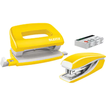 ⁨Stapler + hole punch LEITZ WOW mini 10 sheets yellow metallic 55612016⁩ at Wasserman.eu