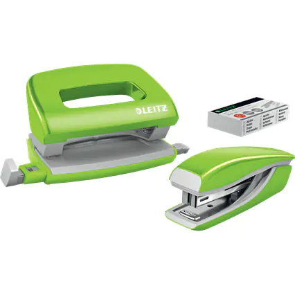 ⁨Stapler + hole punch LEITZ WOW mini 10 sheets green metallic 55612054⁩ at Wasserman.eu