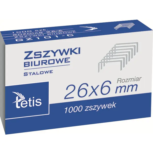 ⁨Zszywki biurowe 26/6 1000szt. GZ101-C TETIS⁩ w sklepie Wasserman.eu