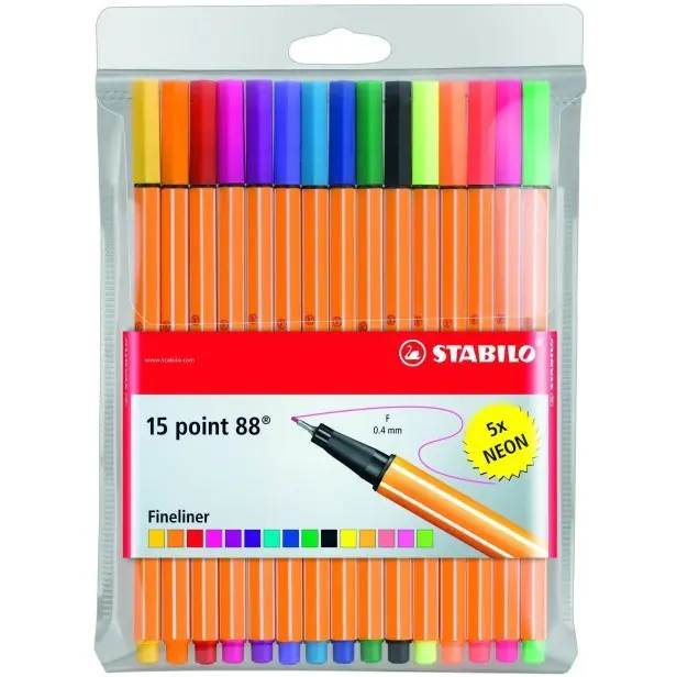 ⁨Fineliner STABILO point 88 set 15pcs. including 5 neon 8815-1⁩ at Wasserman.eu