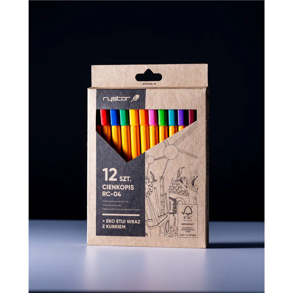 ⁨Fine liner RYSTOR RC-04 eco case with mug mix 12 colors, tip diameter 0,4mm 403-120EKO⁩ at Wasserman.eu