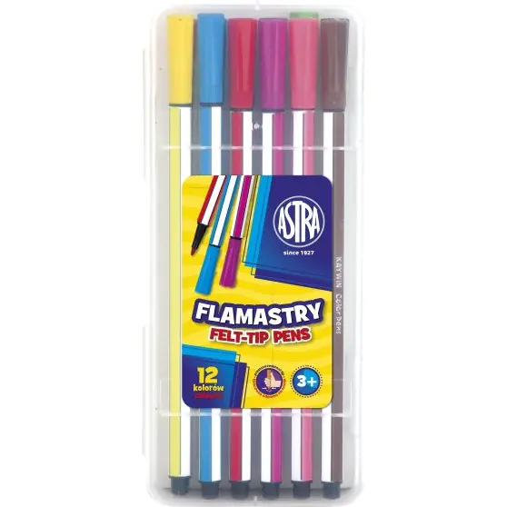 ⁨Flamastry heksagonalne 12 kolorów pisaki w plastikowym pudełku 314115001 ASTRA⁩ w sklepie Wasserman.eu