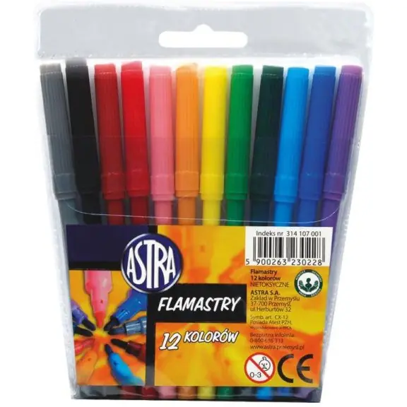 ⁨Flamastry zestaw 12 kolorów pisaki mazaki 314107001 ASTRA⁩ w sklepie Wasserman.eu